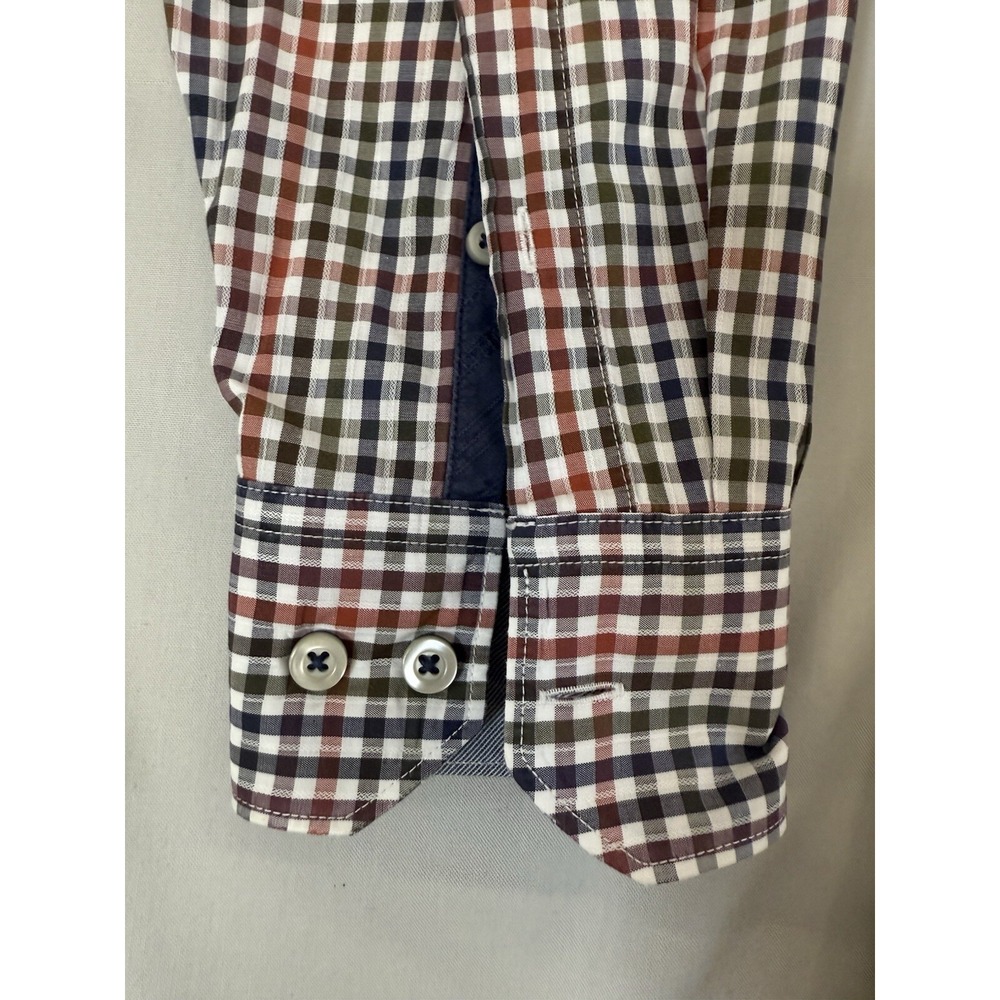 Johnston Murphy Shirt Mens Size Medium Blue Orange Plaid Button Up Tailored Fit - Picture 6 of 16
